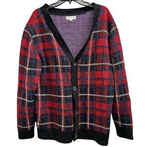 PACSUN Red tartan plaid oversized cardigan sweater sz S